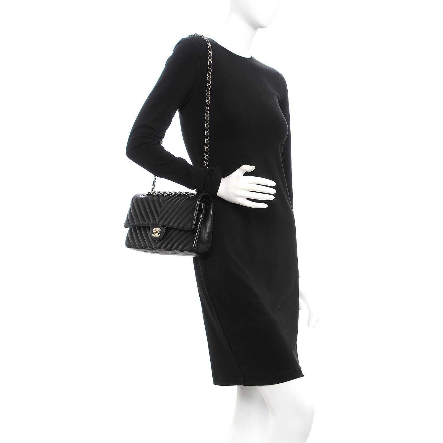 Chanel Lambskin Chevron Quilted Medium Double Flap Black 2 of 11