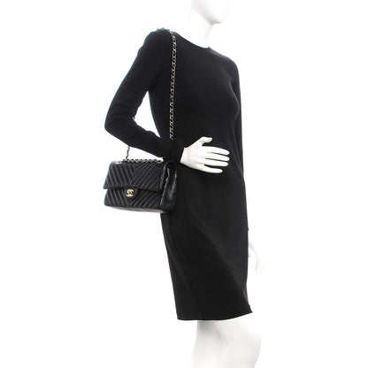 Chanel Lambskin Chevron Quilted Medium Double Flap Black 2 of 11