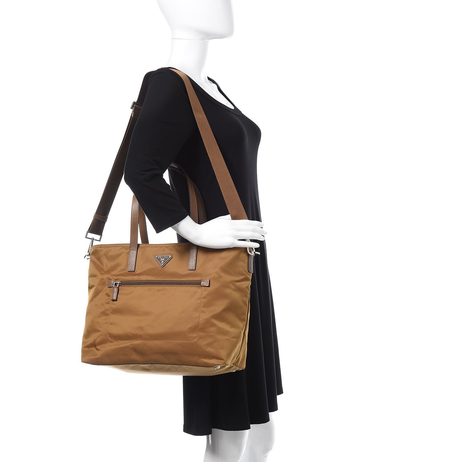 Prada Tessuto Nylon Saffiano Vela Tote Tobacco 2 of 11