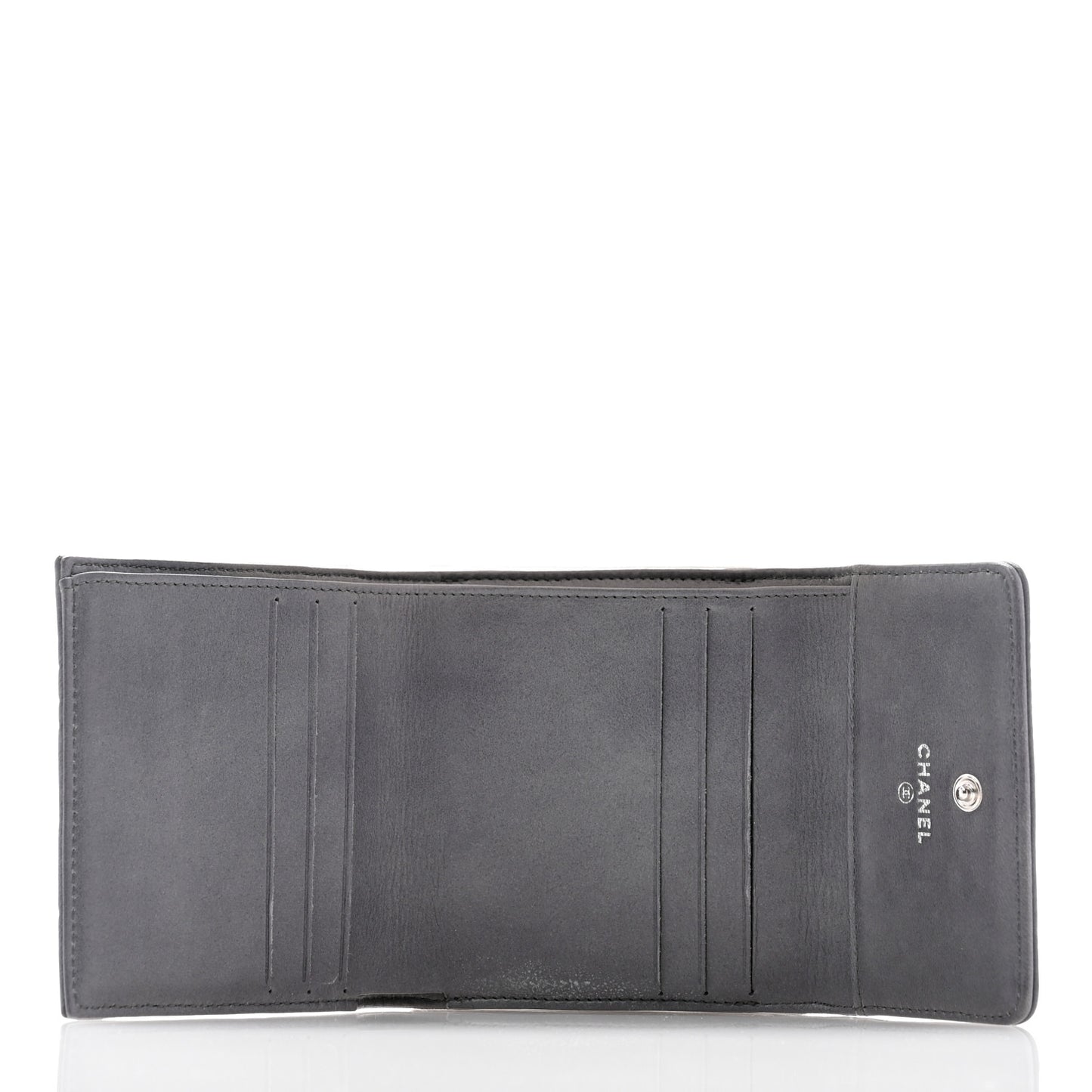 Lambskin Camellia Embossed Small Double Wallet Grey