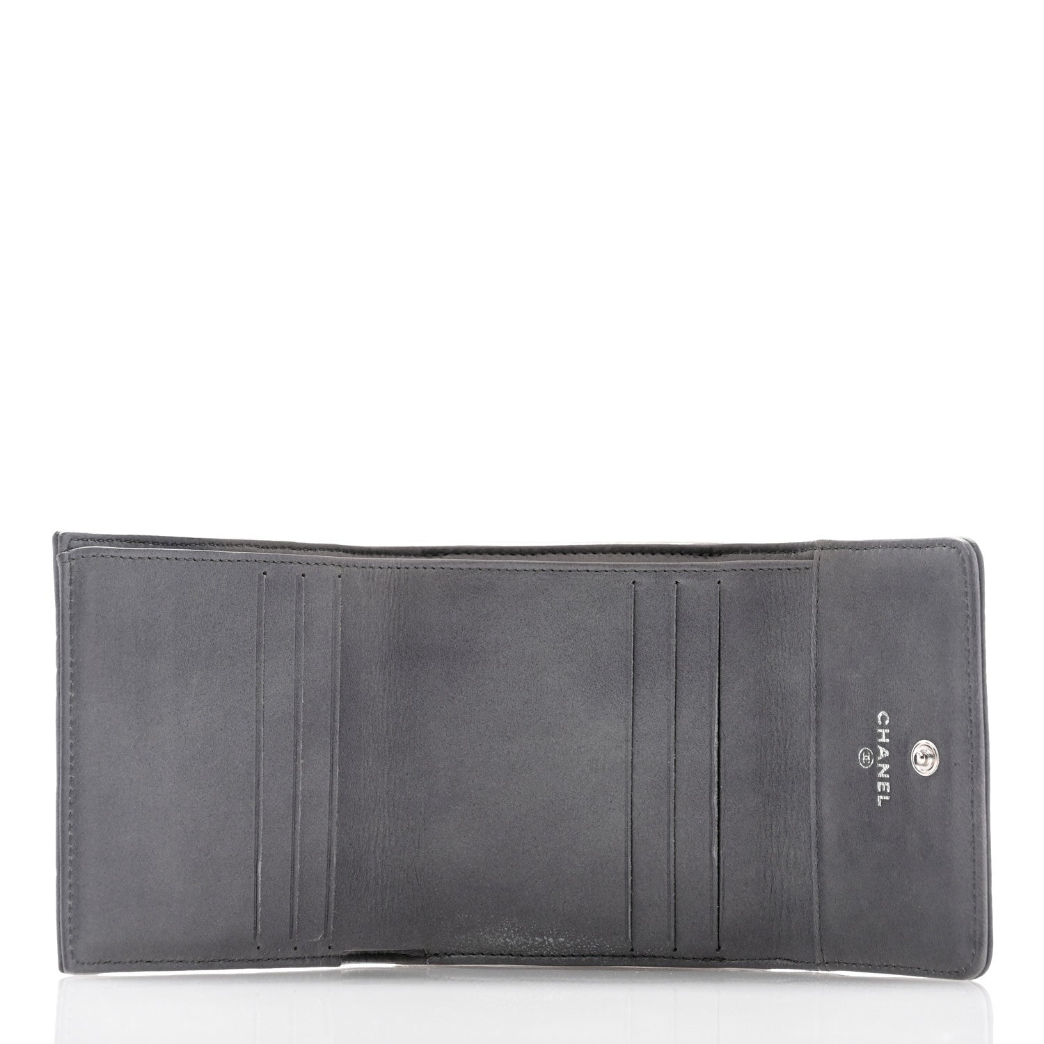 Chanel Lambskin Camellia Embossed Small Double Wallet Grey 5 of 14
