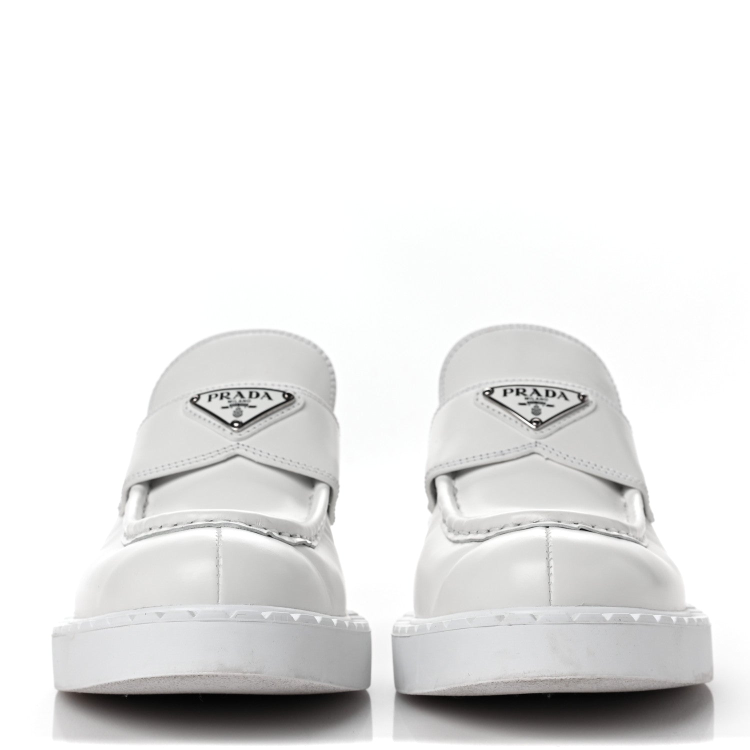 Prada Spazzolato Metal Triangle Logo 50mm Loafers 38.5 White 2 of 11