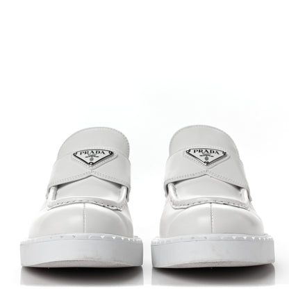 Prada Spazzolato Metal Triangle Logo 50mm Loafers 38.5 White 2 of 11