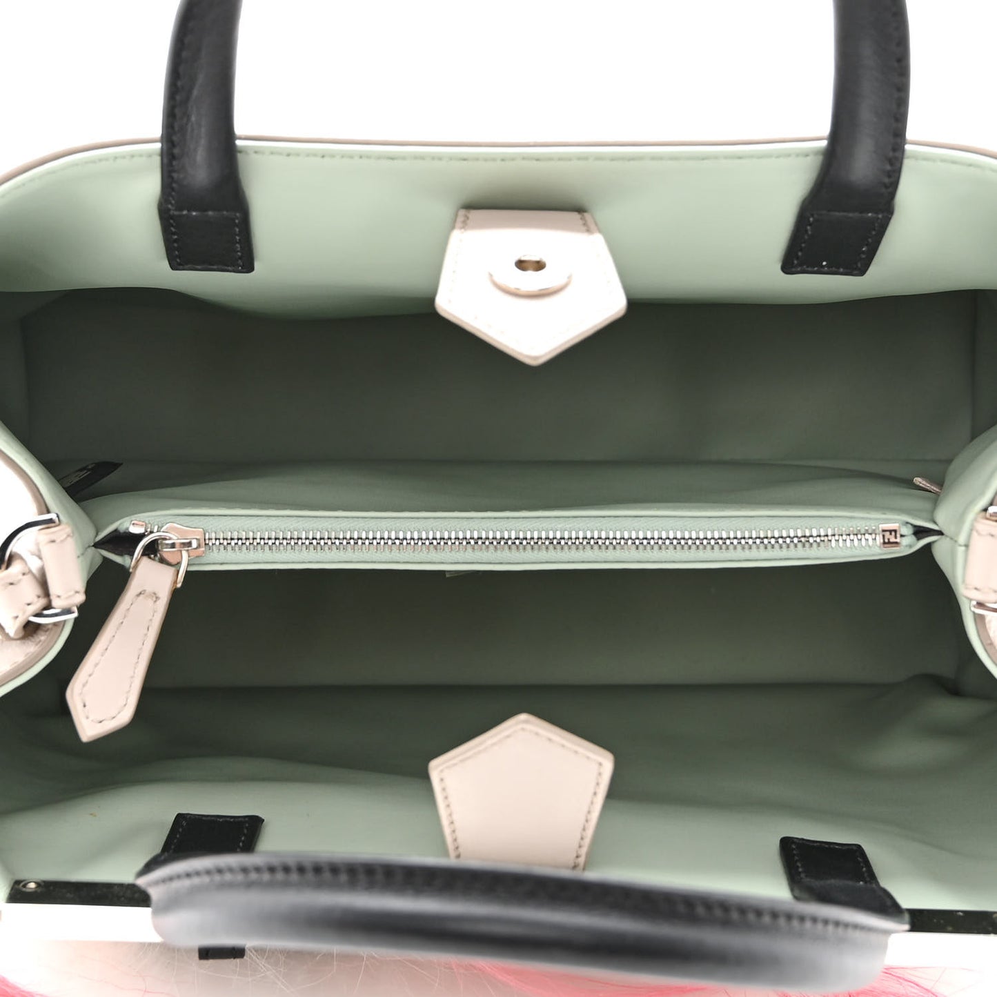 Vitello Dolce Fox Goat Bi-Color Sad Eyes Mirror Charm Petite 2Jours Tote Grigio Polvere Black
