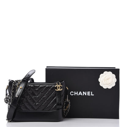 Chanel Aged Calfskin Chevron Quilted Small Gabrielle Hobo Black 10 of 10