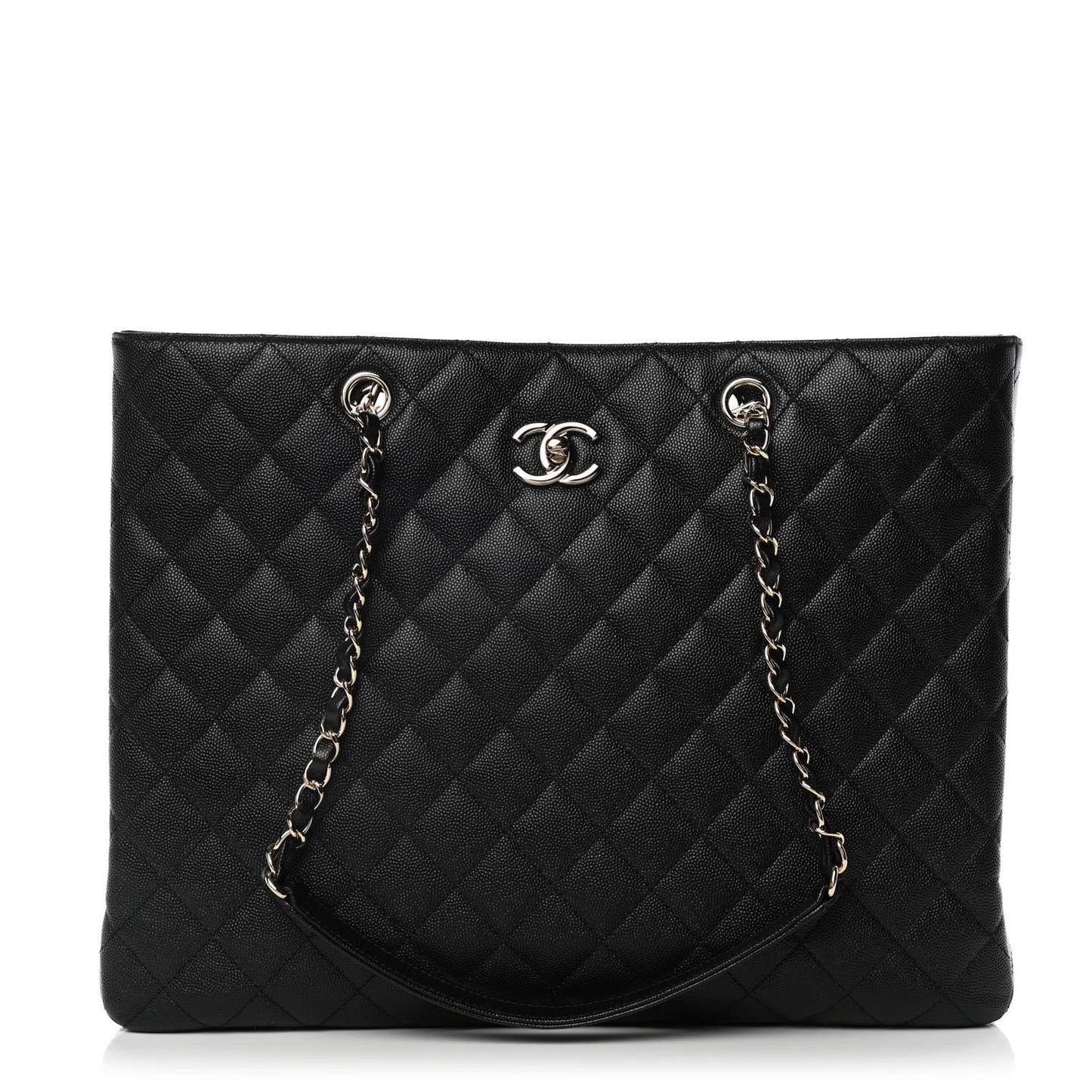 Caviar Quilted Large Shopping Tote Black