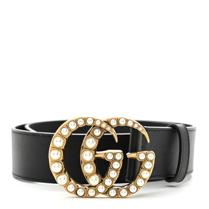 Gucci Moon Calfskin Pearl Double G 40mm Belt 75 30 Black Cream 1 of 6