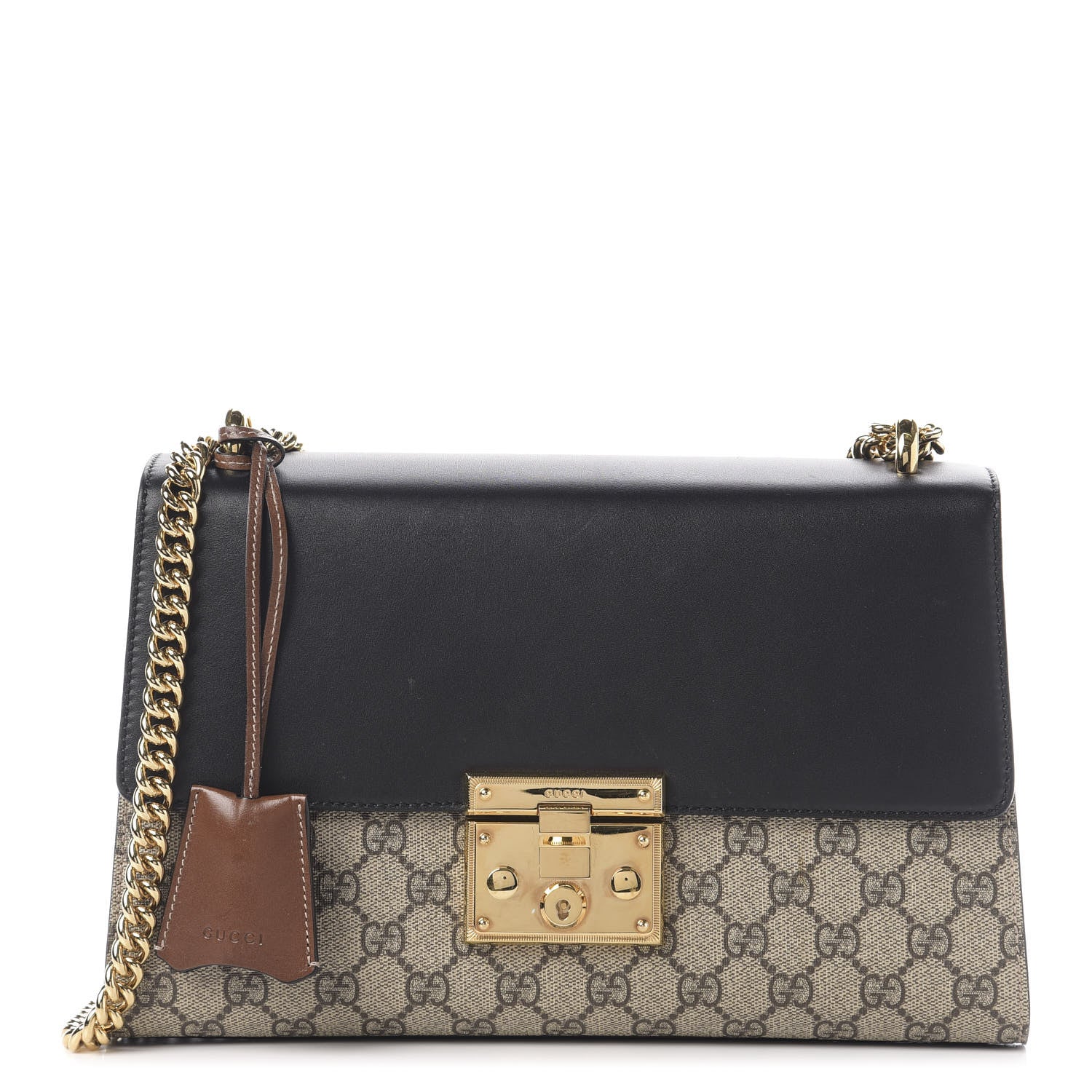Gucci GG Supreme Monogram Calfskin Medium Padlock Shoulder Bag Beige Black Cuir 1 of 13