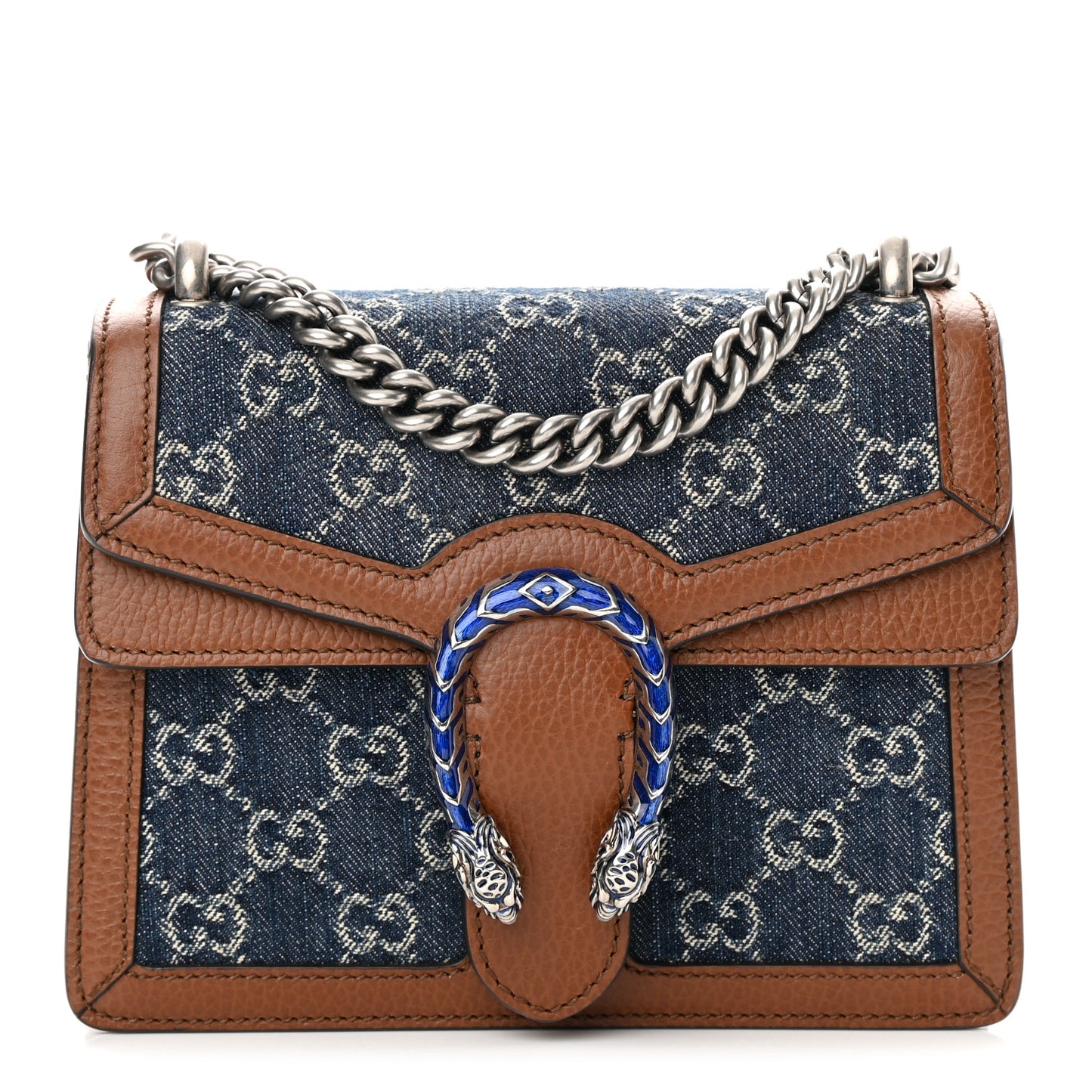New Denim GG Monogram Dollar Calfskin Enamel Mini Dionysus Shoulder Bag Blue Tea Cuir Epilog Electric Blue