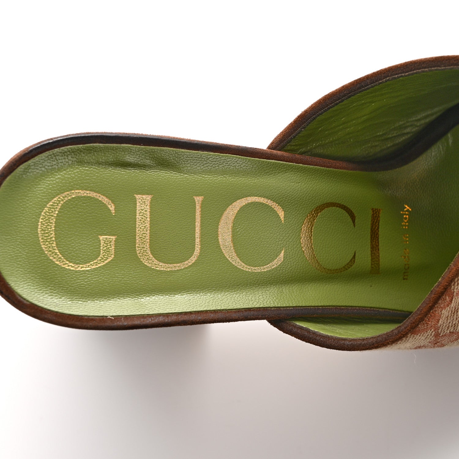 Gucci GG Monogram Kid Scamosciato Houdan Mid Heel Platform Slide Sandals 35 Beige Ruggine Maroon 7 of 11