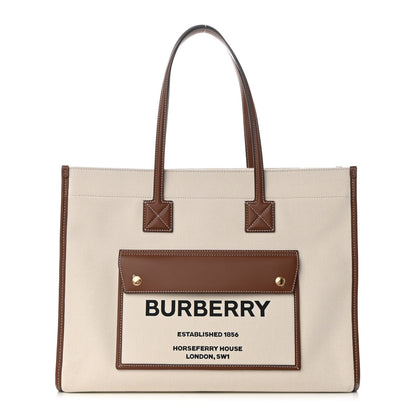 Burberry Canvas Smooth Calfskin Medium Two Tone Freya Tote Brown 1 of 8