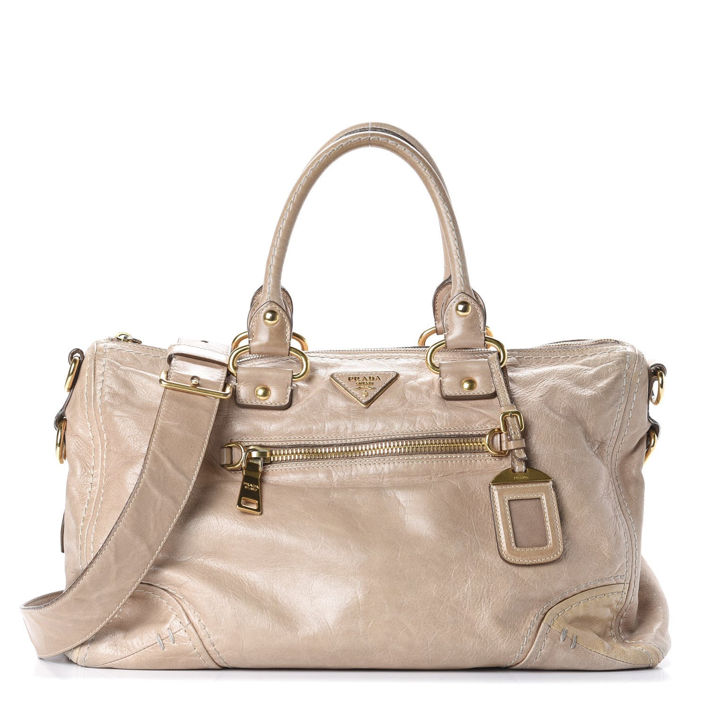 Vitello Shine Antik Shopping Satchel Cammeo
