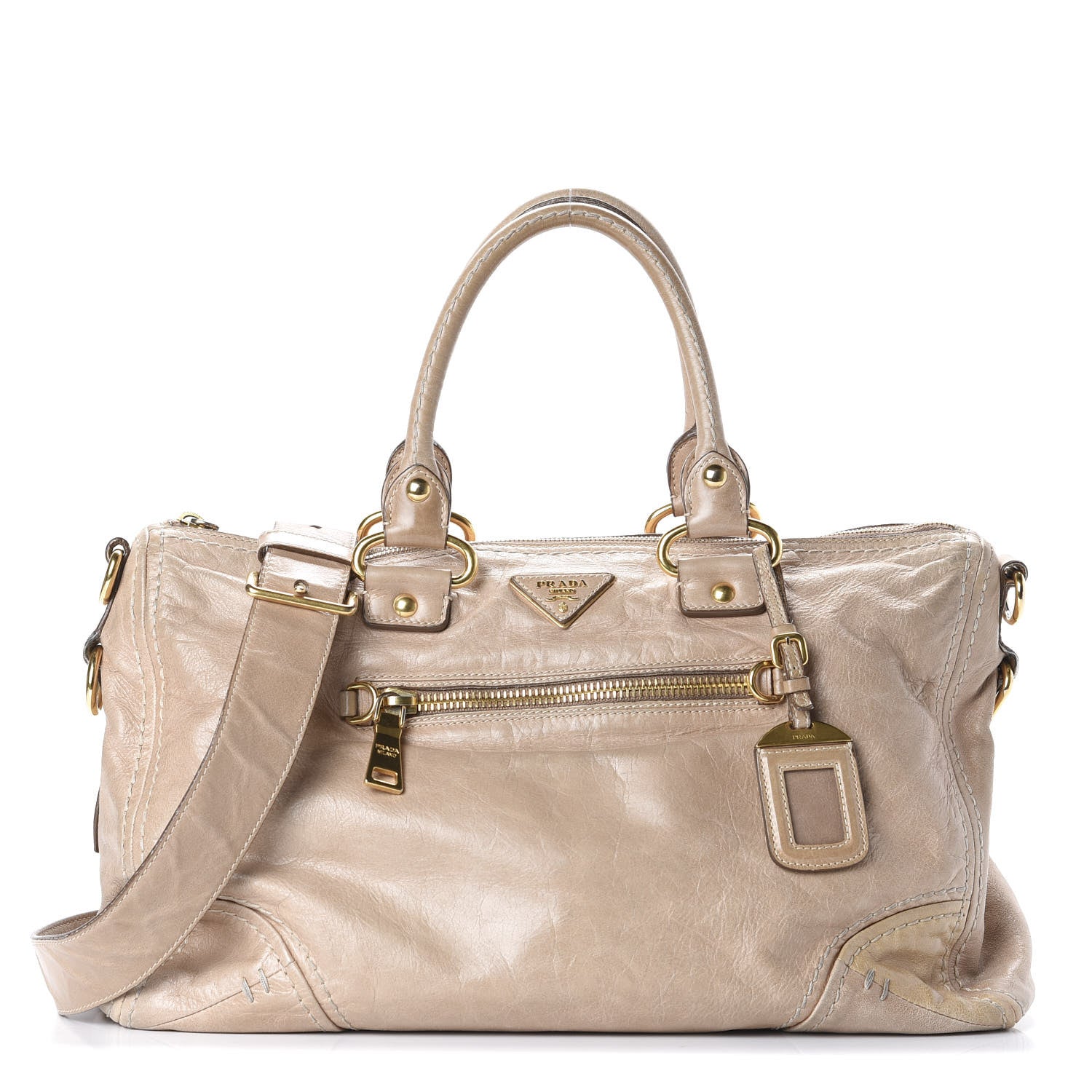 Prada Vitello Shine Antik Shopping Satchel Cammeo 1 of 8