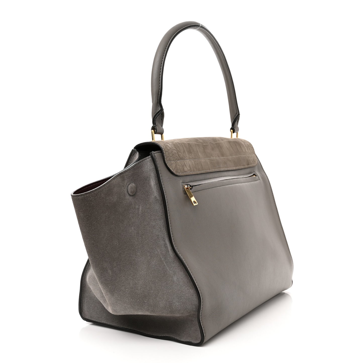 Crocodile Embossed Calfskin Suede Large Trapeze Grey