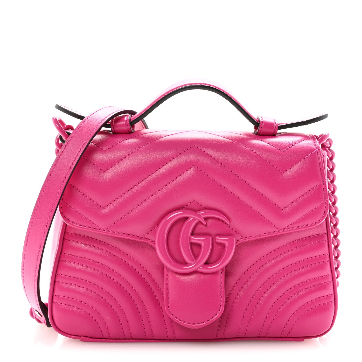 Gucci Calfskin Matelasse Monochrome Mini GG Marmont Top Handle Shoulder Bag Classic Fuxia 1 of 10