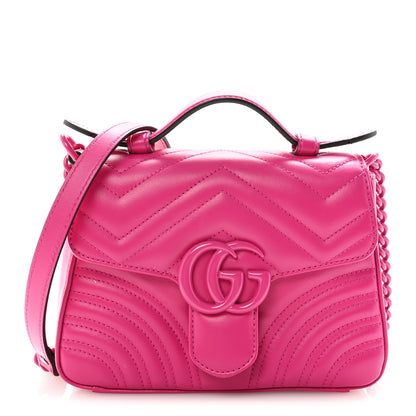 Gucci Calfskin Matelasse Monochrome Mini GG Marmont Top Handle Shoulder Bag Classic Fuxia 1 of 10