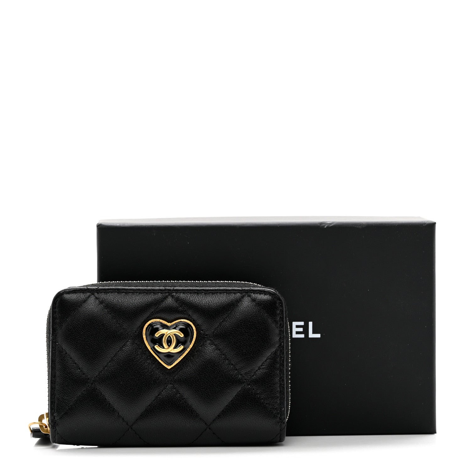 Chanel Lambskin Plexiglass Quilted Coco Love Zip Coin Purse Black 8 of 8