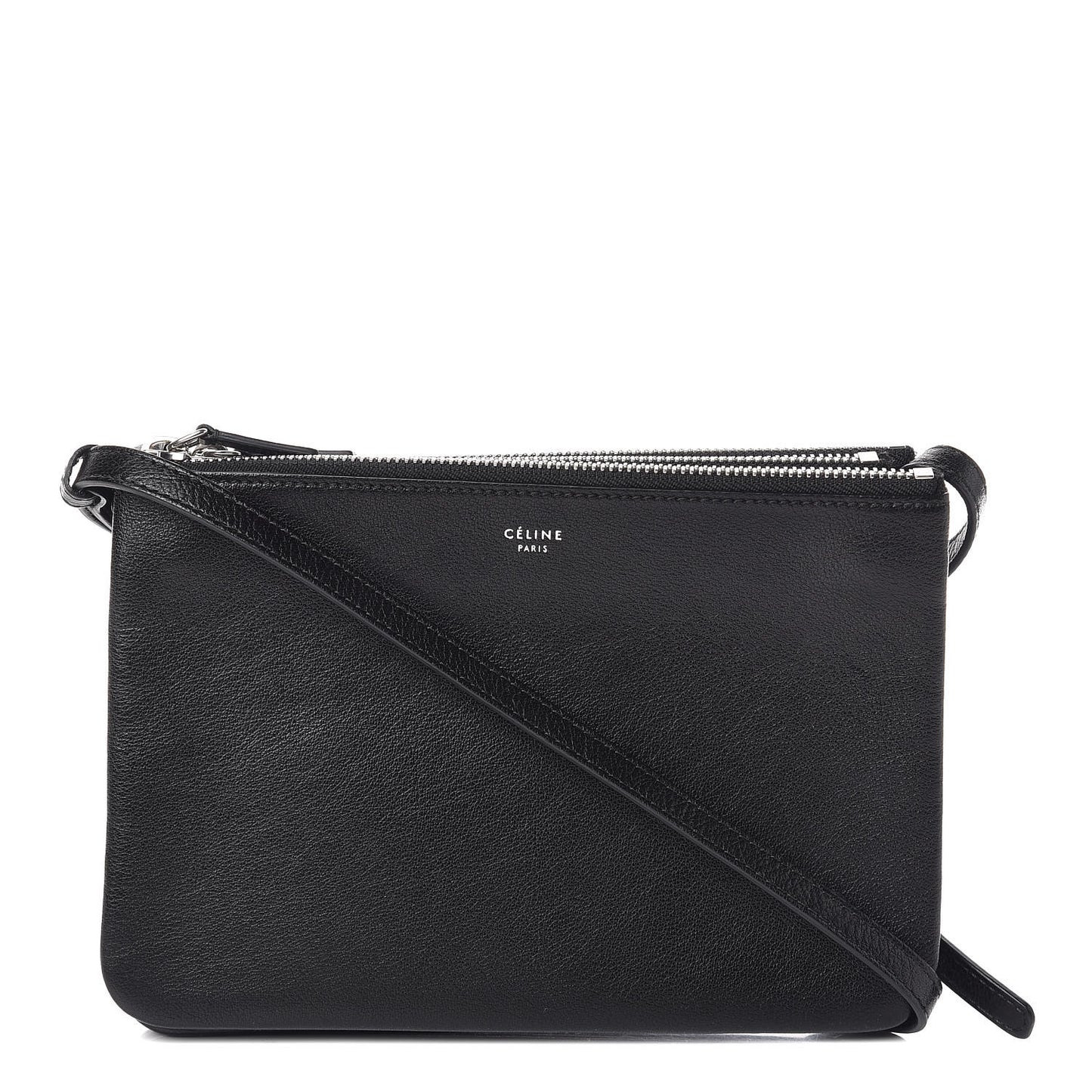 Shiny Textured Calfskin Small Trio Crossbody Bag Black