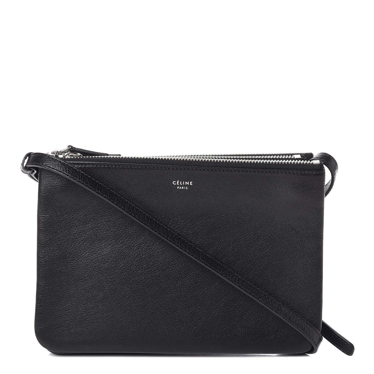Celine Shiny Textured Calfskin Small Trio Crossbody Bag Black 1 of 11