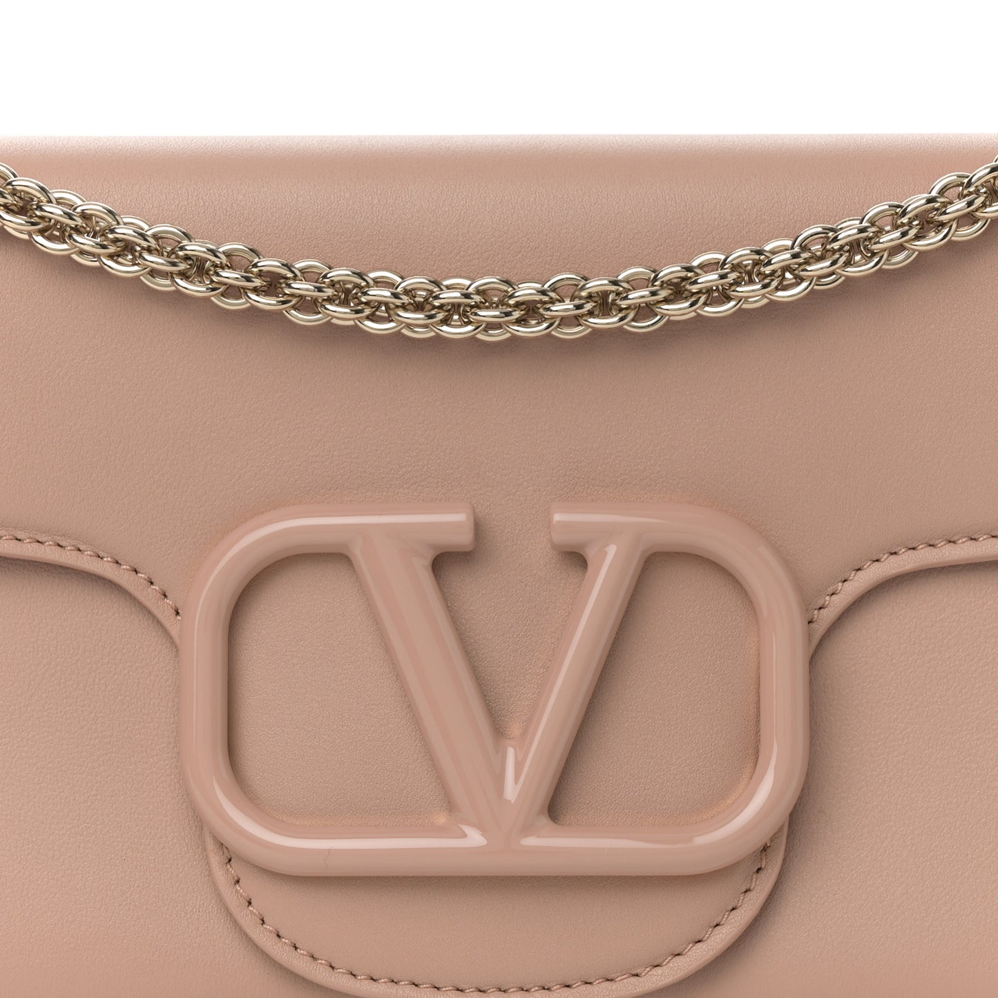 Calfskin Enamel Vlogo Loco Shoulder Bag Rose Cannelle