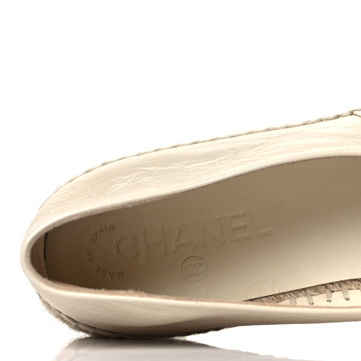 Metallic Calfskin Grosgrain CC Espadrilles 39 Ivory Black