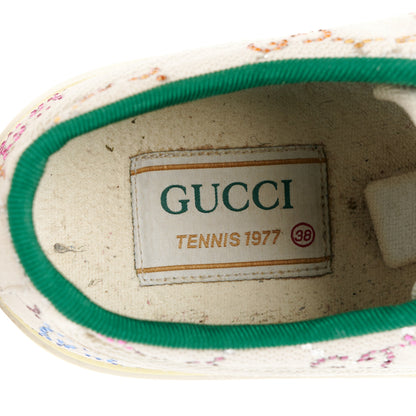 Gucci Canvas Lame Crystal GG Monogram Womens 1977 Tennis Sneakers 38 Gardenia Silver Mystic White 7 of 9