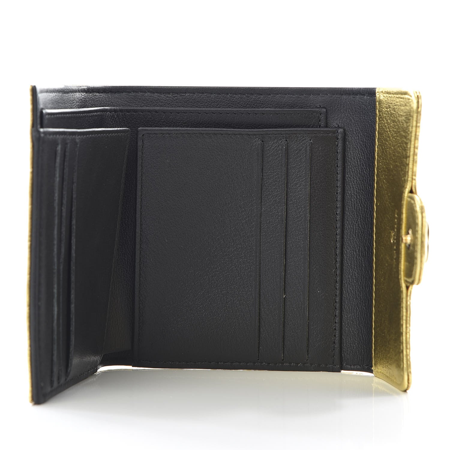 Chanel Metallic Calfskin Crocodile Embossed Cocodile Compact Flap Wallet Gold 4 of 9