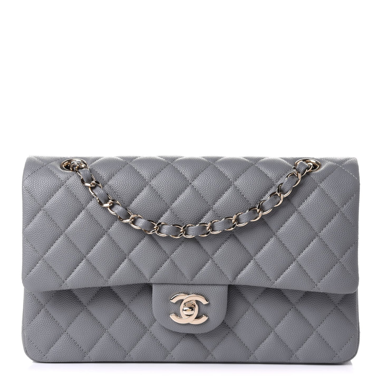 Caviar Quilted Medium Double Flap Grey
