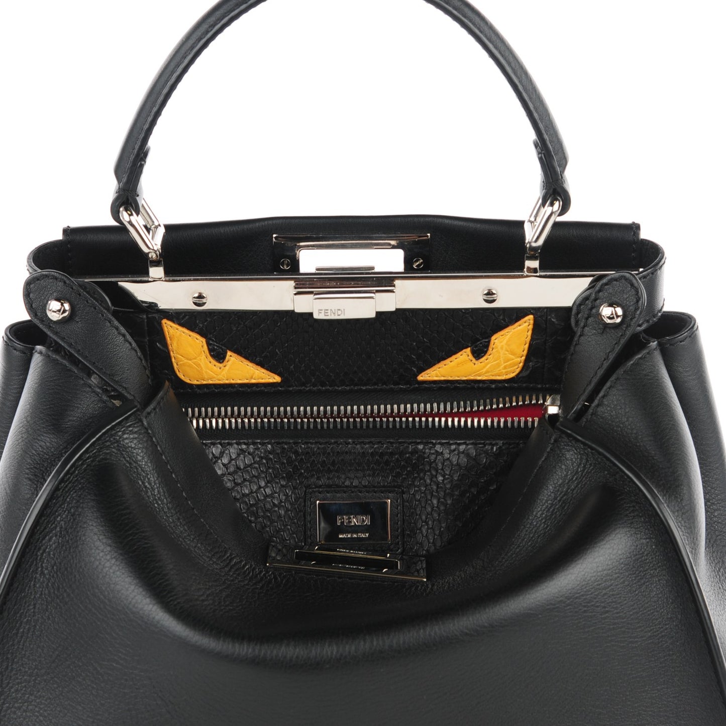 Vitello Seta Python Crocodile Monster Eyes Medium Peekaboo Iconic Satchel Black Girasole