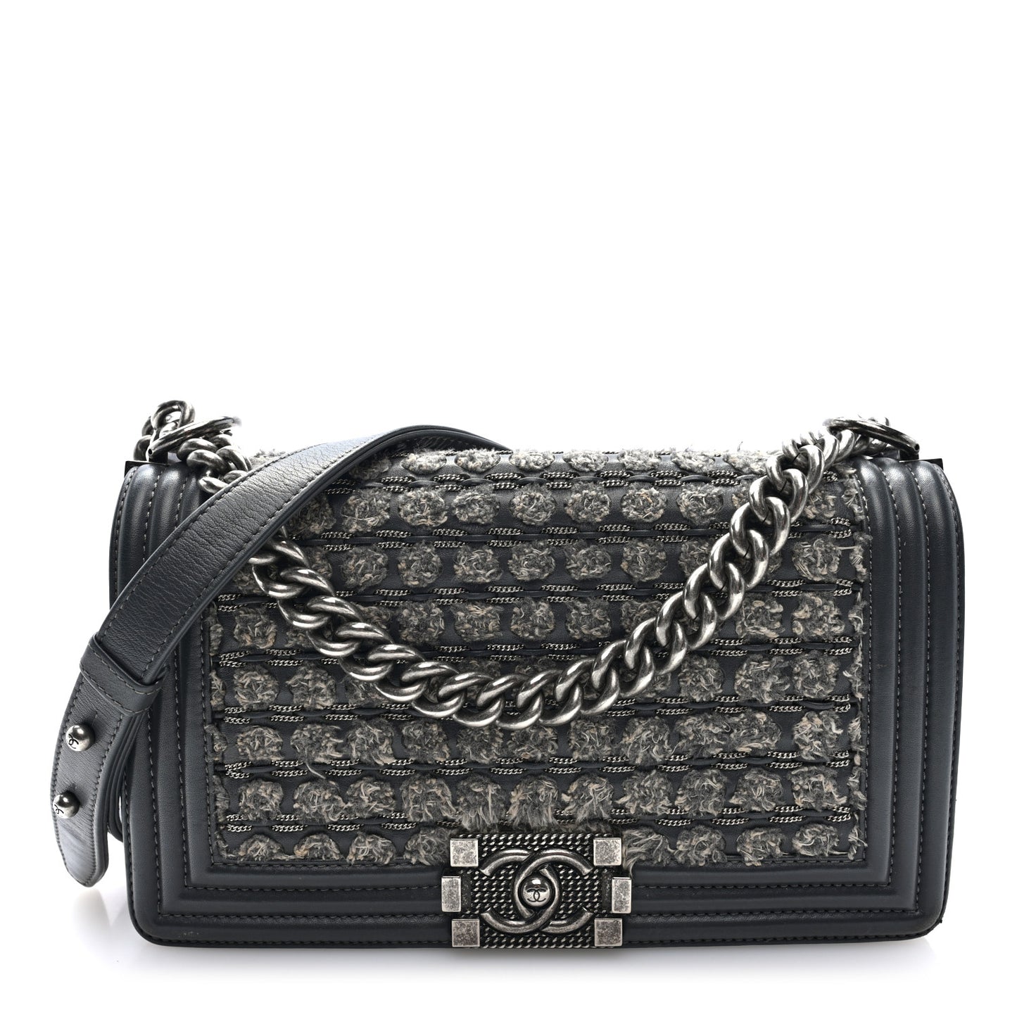 Tweed Calfskin Medium Boy Flap Grey
