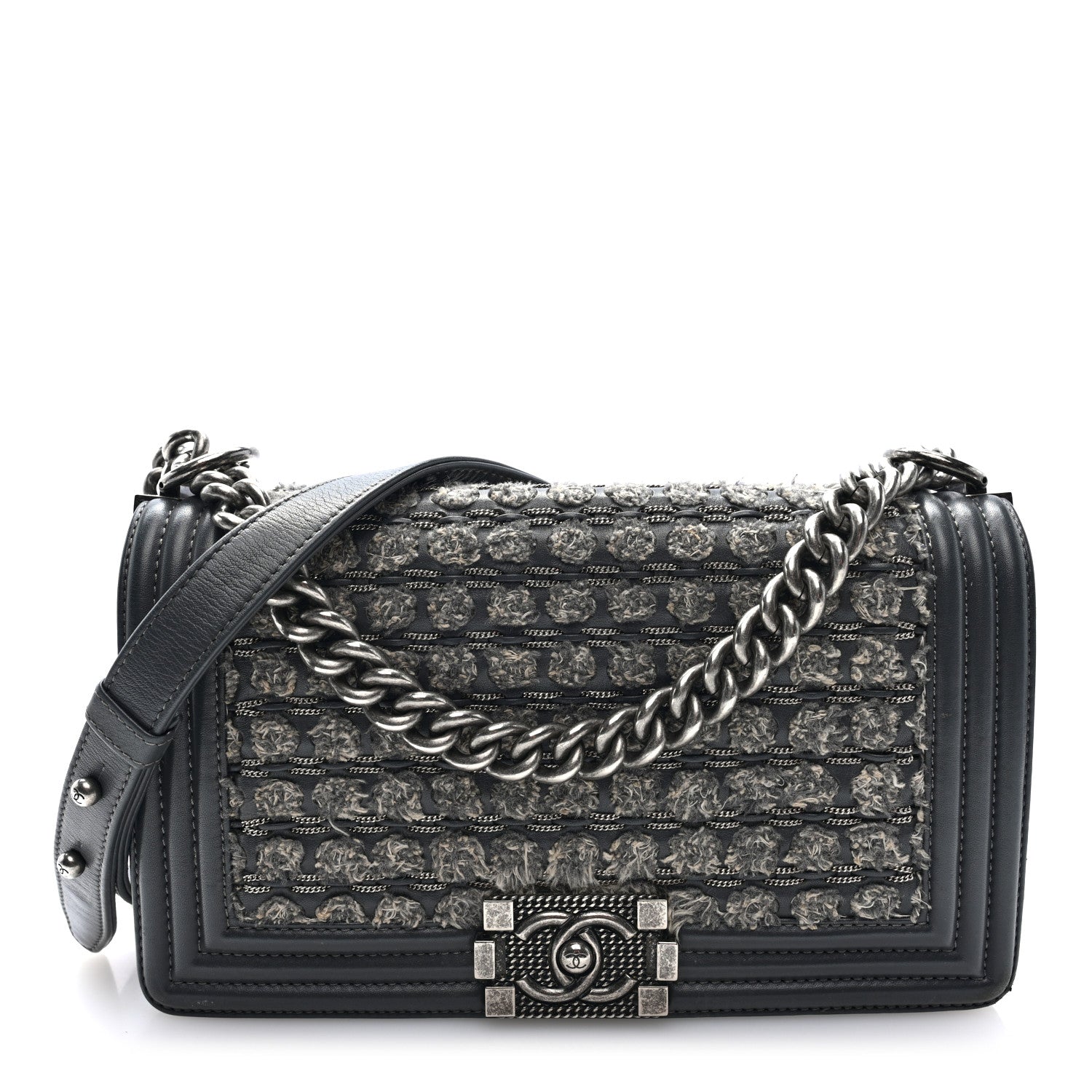Chanel Tweed Calfskin Medium Boy Flap Grey 1 of 10