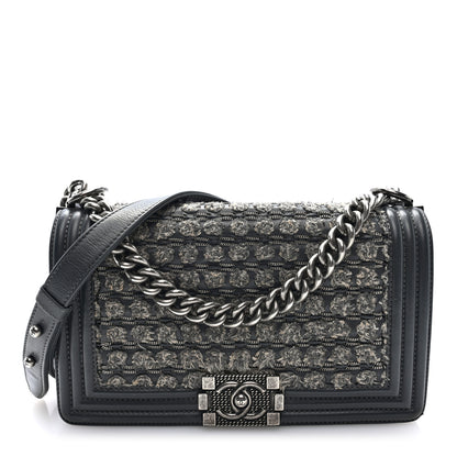 Chanel Tweed Calfskin Medium Boy Flap Grey 1 of 10