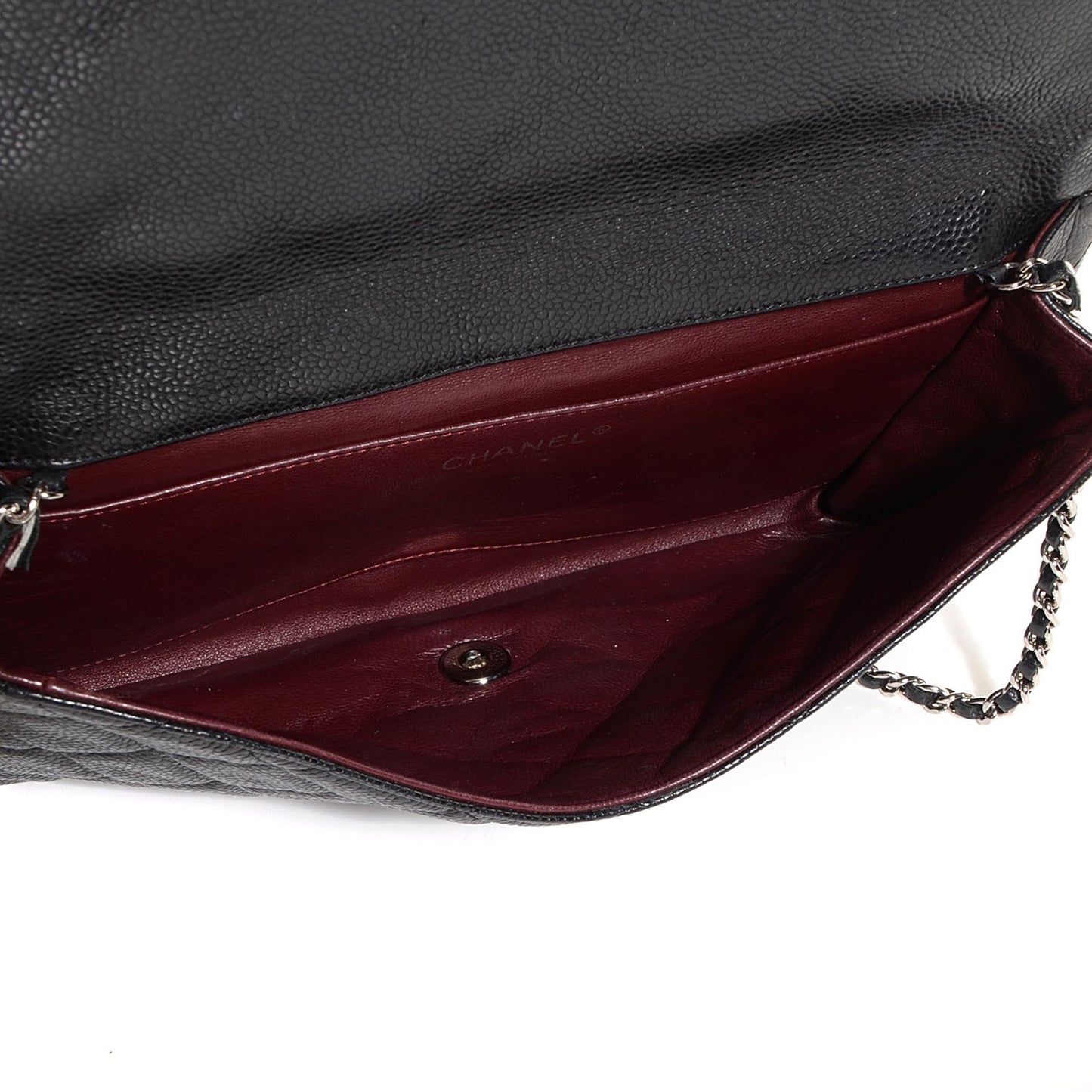 Caviar Quilted Clutch With Chain Flap Black