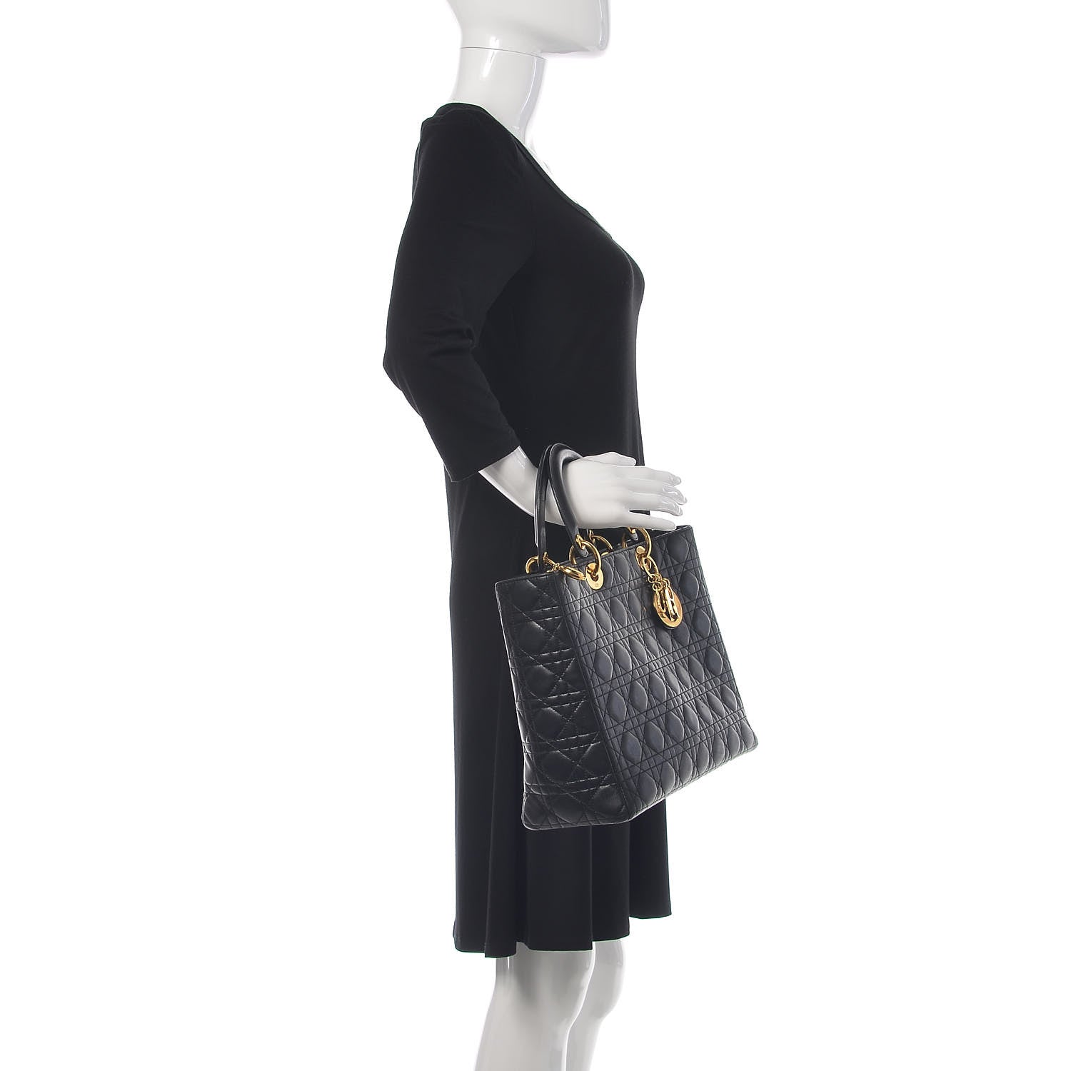 Christian Dior Lambskin Cannage Large Lady Dior Black 2 of 8