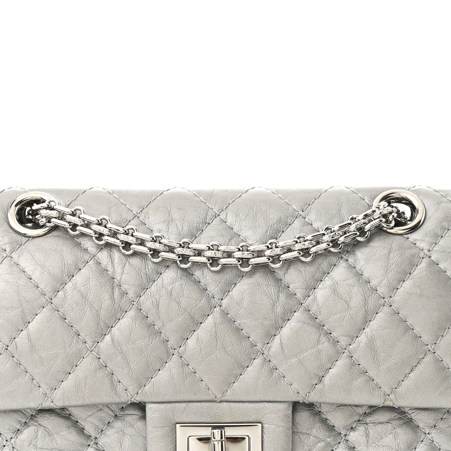 Metallic Aged Calfskin Quilted 2.55 Reissue Mini Flap Silver