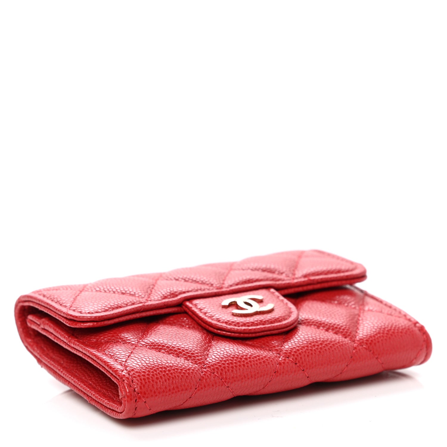 Chanel Caviar Quilted Flap Card Holder Wallet Red 4 of 9