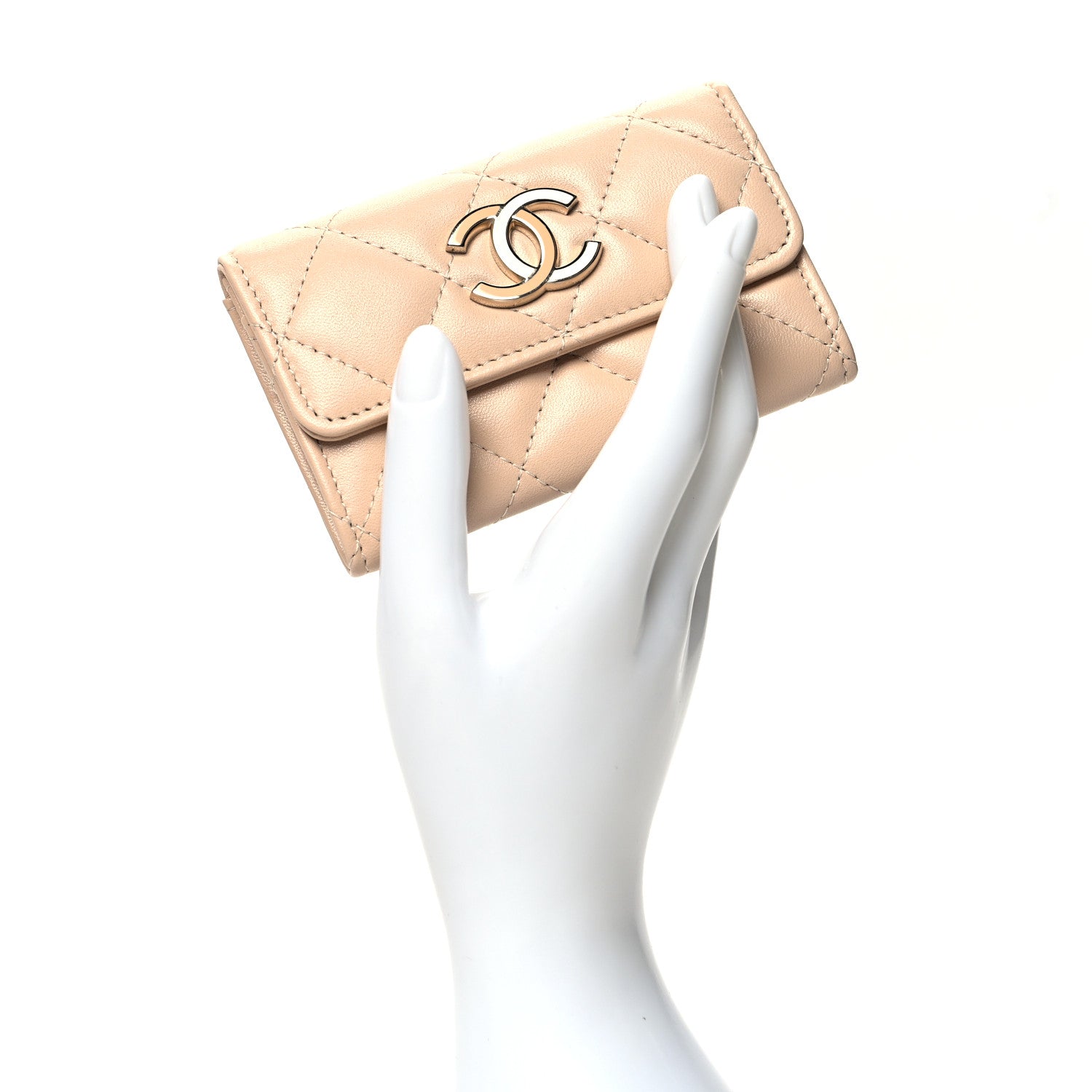 Chanel Lambskin Quilted Flap Card Holder Beige 2 of 12