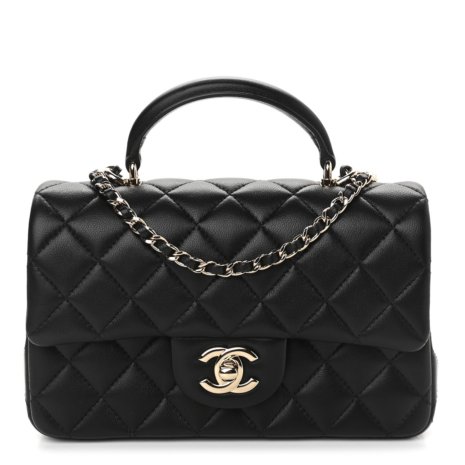 Chanel Lambskin Quilted Mini Top Handle Rectangular Flap Black 1 of 10