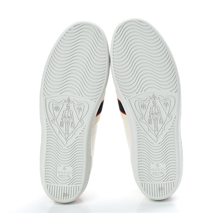 Gucci Calfskin Stripe Womens New Ace Sneakers 39.5 New Mystic White Ecru Red Flame 5 of 8