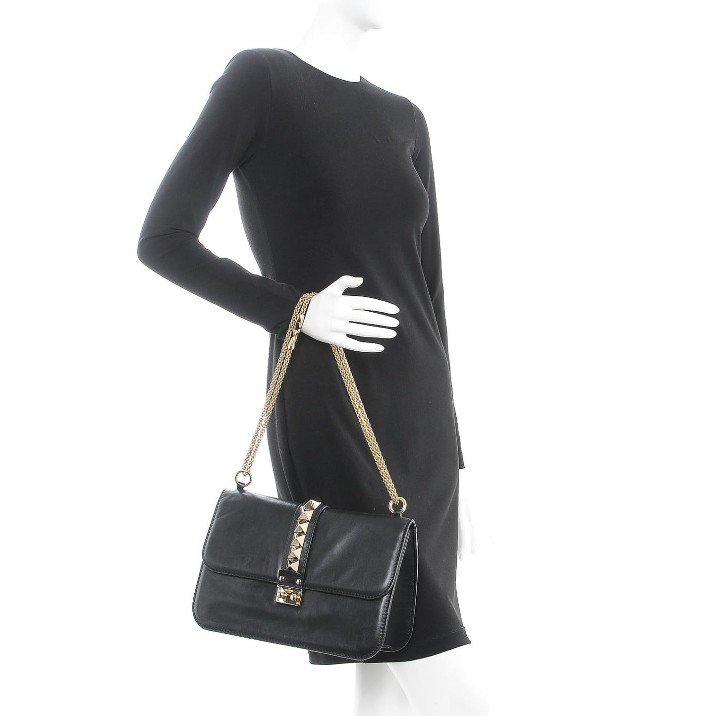 Vitello Large Glam Lock Rockstud Flap Black