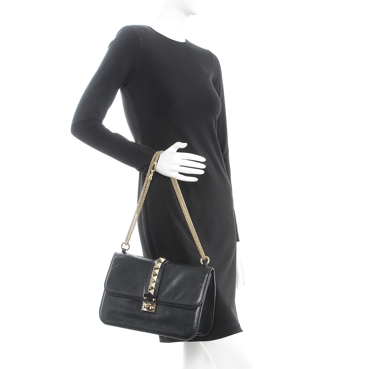 Valentino Garavani Vitello Large Glam Lock Rockstud Flap Black 3 of 12