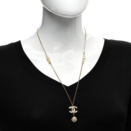 Chanel Pearl Crystal CC Pendant Necklace Gold 2 of 4