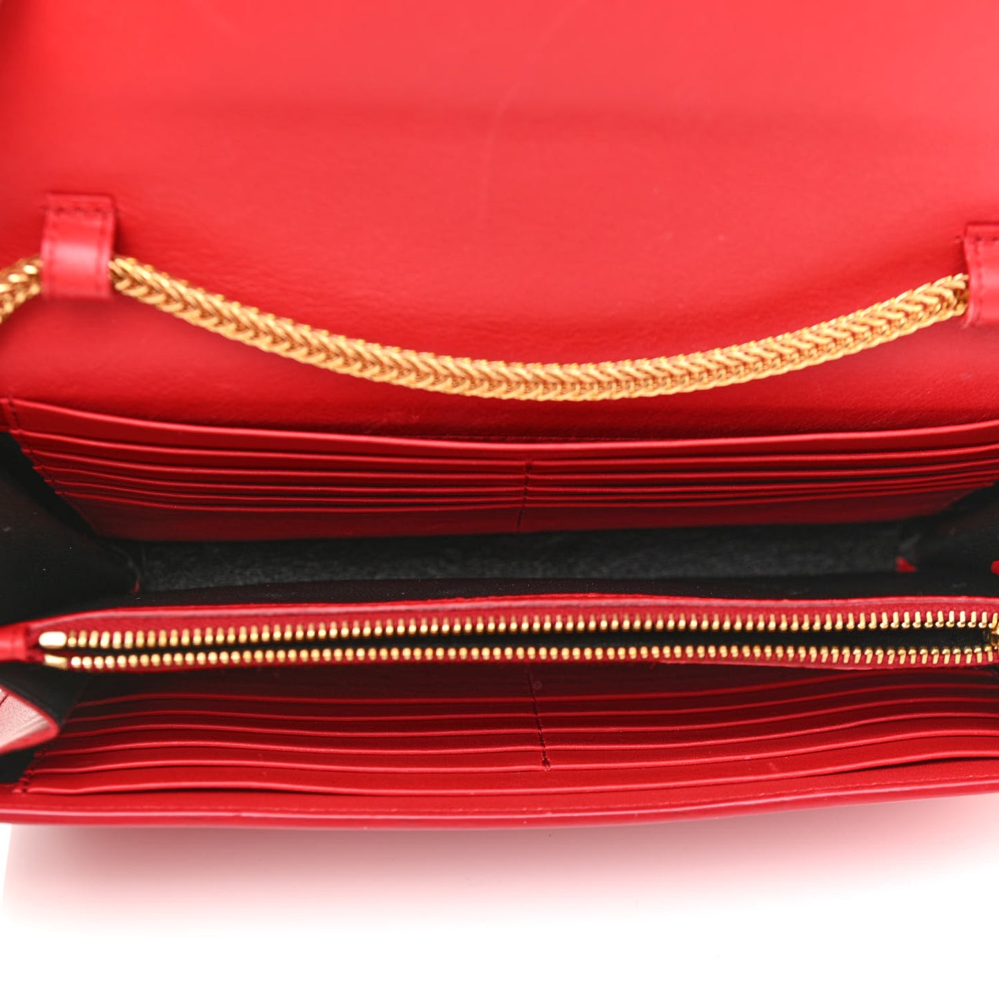Calfskin Classic Y Ligne Chain Wallet Vermillion