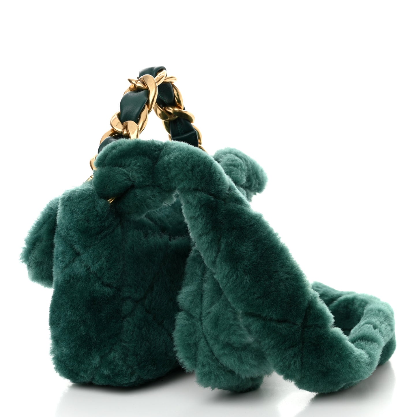 Shearling Lambskin Quilted Flap Green