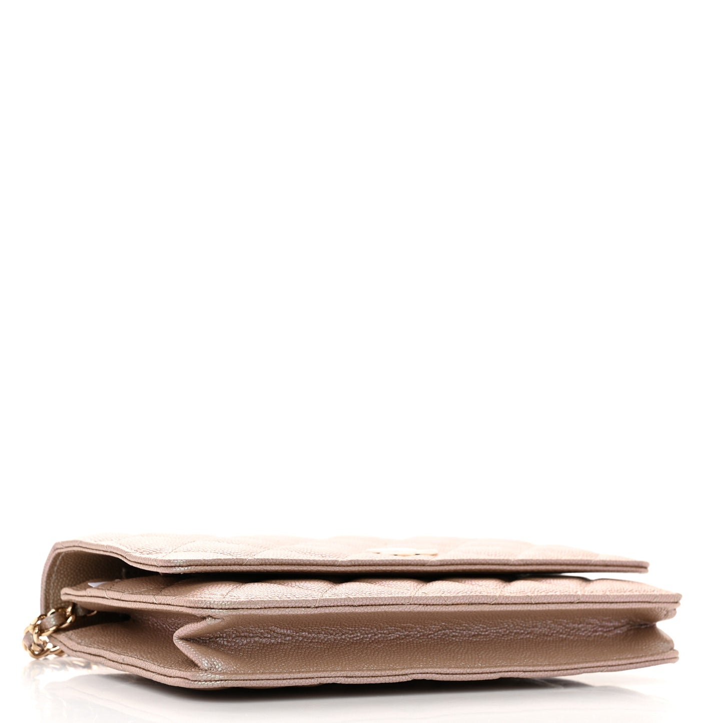 Iridescent Caviar Quilted Wallet on Chain WOC Beige