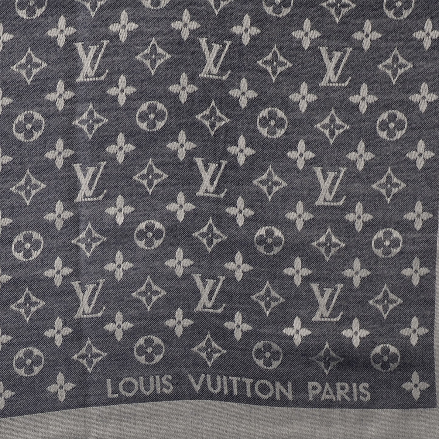 Wool Silk Monogram Denim Shawl Blue