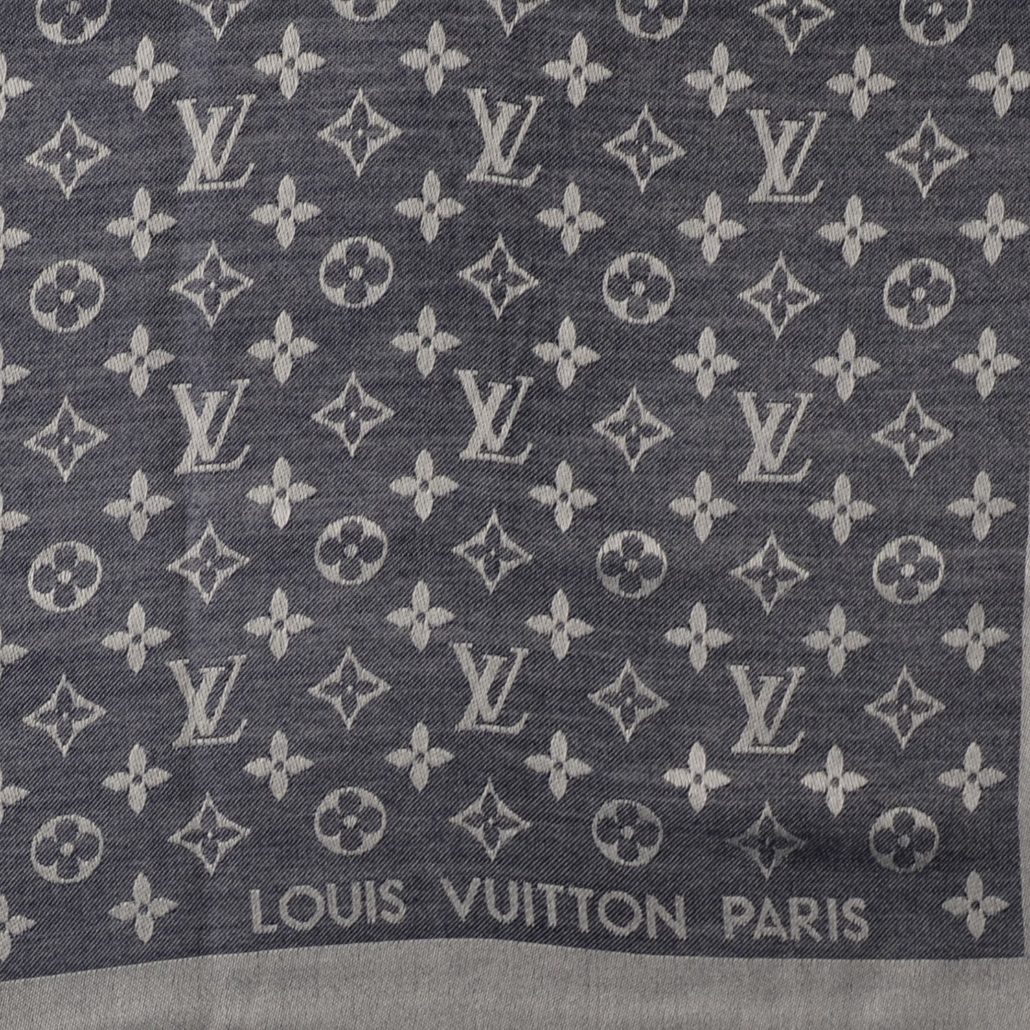 Louis Vuitton Wool Silk Monogram Denim Shawl Blue 4 of 5