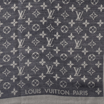 Louis Vuitton Wool Silk Monogram Denim Shawl Blue 4 of 5