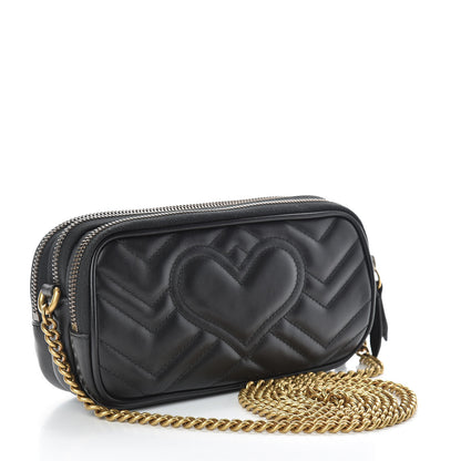Gucci Calfskin Matelasse Mini GG Marmont Chain Crossbody Bag Black 3 of 12