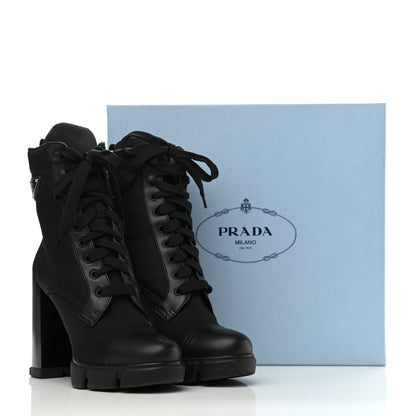 Prada Vitello Montana Re-Nylon Metal Triangle Logo 110mm Ankle Boots 38.5 Black 9 of 9